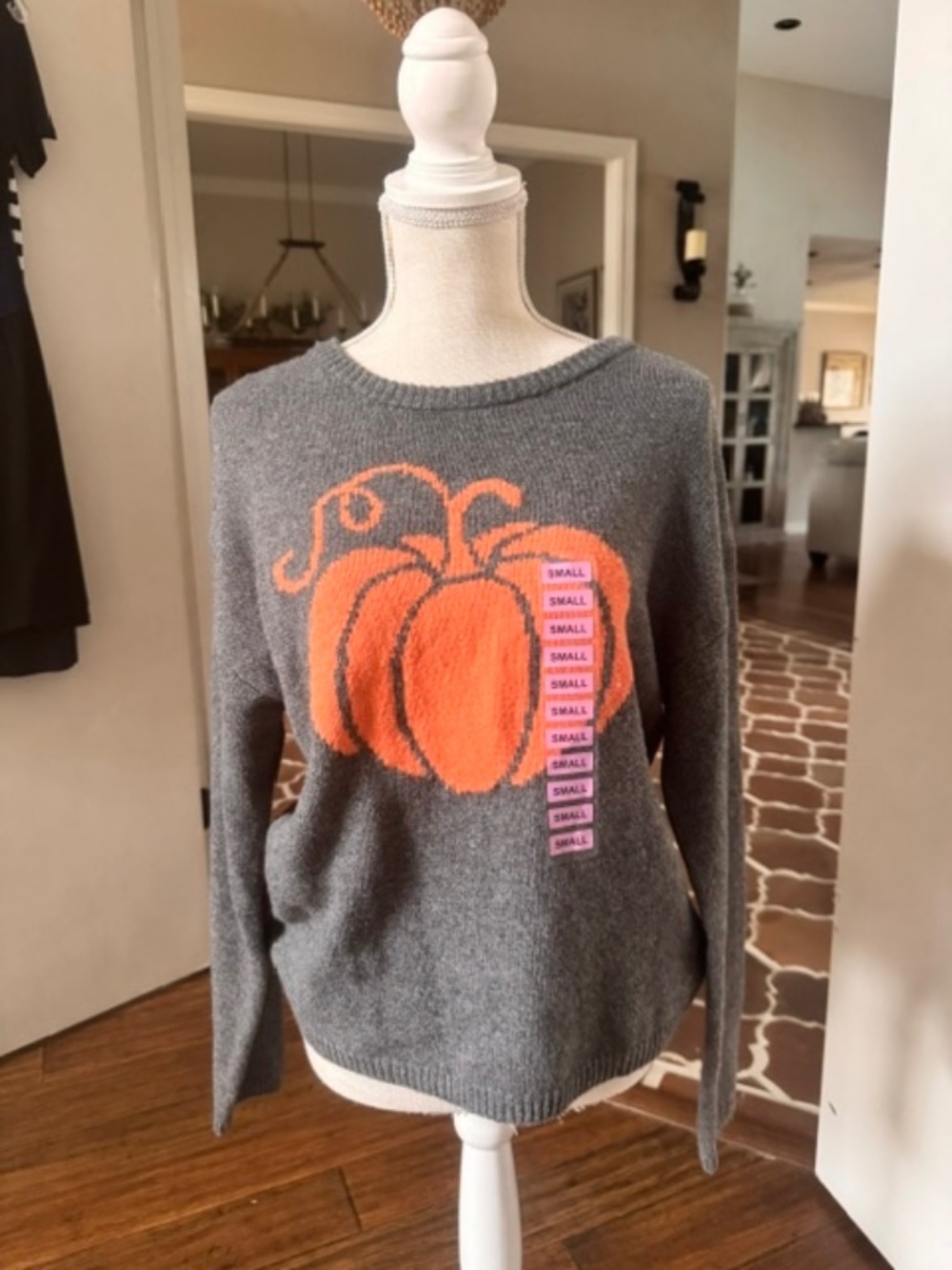 NWT State of Mine Pumpkin Sweater Gray Orange Fall Halloween Sixe Small